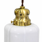 Charger l'image dans la visionneuse de galerie, Close view of brass lamp holder and white glass shade