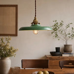 Load image into Gallery viewer, Distressed green pendant light in a dining room