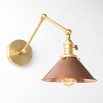 Charger l&#39;image dans la visionneuse de galerie, Conique Metal Industrial Wall Sconce with Adjustable Arm - Vintage Copper Cone Shade for Task Lighting
