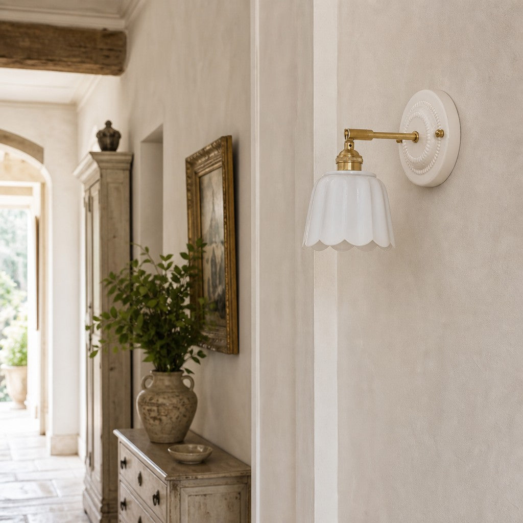Cienax Retro Ceramic Flower Wall Sconce for Bedroom or Living Room
