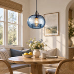 Load image into Gallery viewer, Textured Glass Globe Pendant with chrome or gold and single or pair sets - New2609-1024574 interior scene