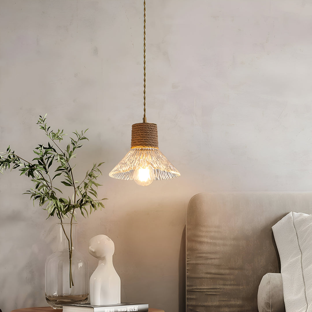 Nordische Hanfseil Glas Pendelleuchte