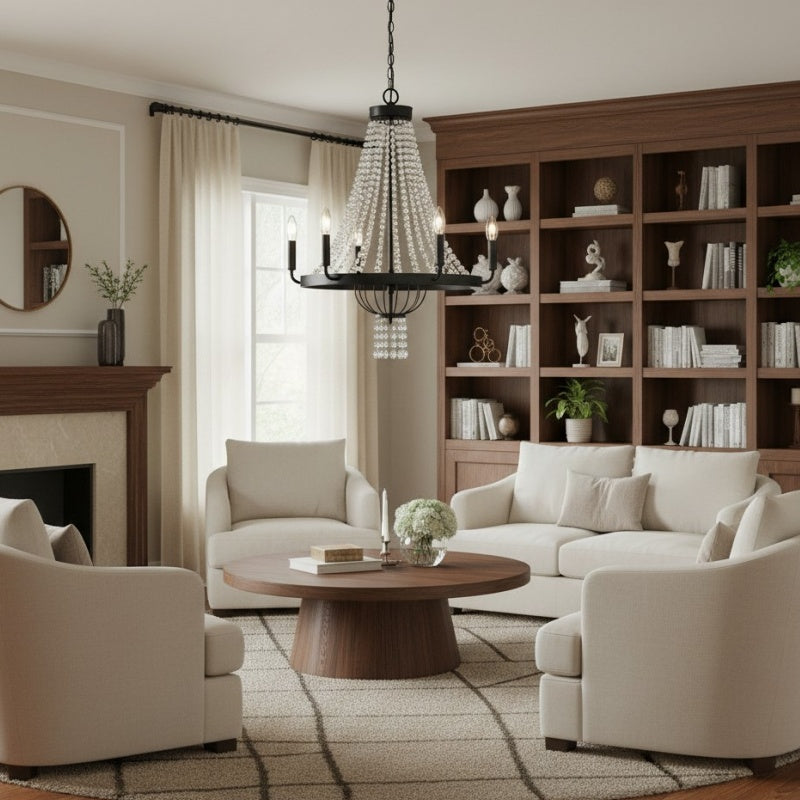 Lámpara de araña de cristal con estructura metálica moderna Crystallis - Iluminación lujosa para sala de estar