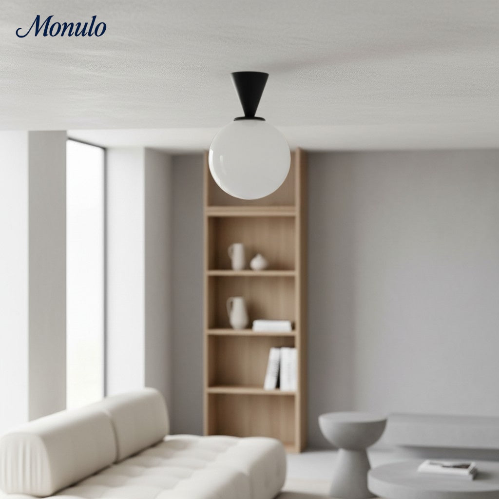 Ulvara Metal Conical Spherical Ceiling Light — Modern Minimal Flush Mount Ceiling Light for Bedrooms & Hallways