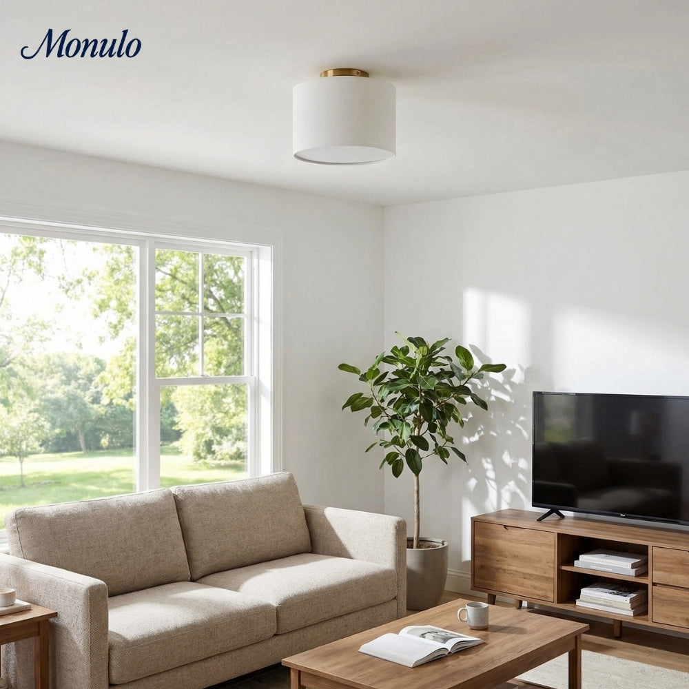 Lámpara de techo empotrada Jelvane Linen Drum: moderna lámpara de techo de tela para dormitorio