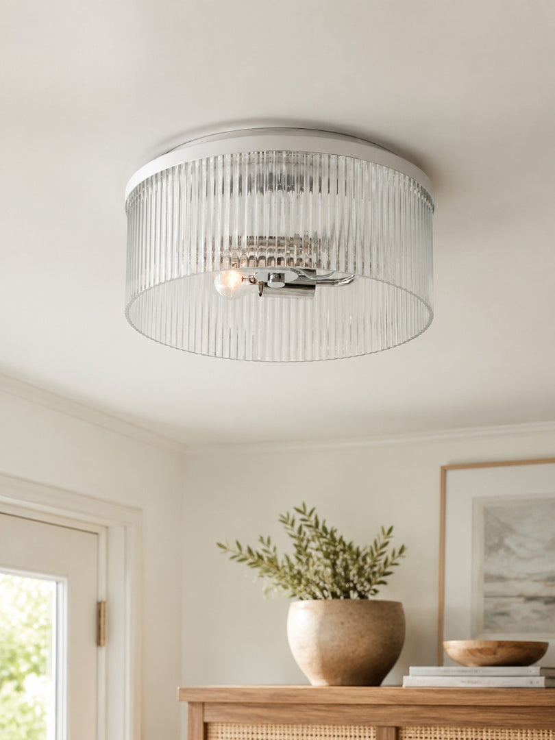 Bravira Elegant gerippte Glas-Deckenleuchte – moderne flache Leuchte für Schlafzimmer