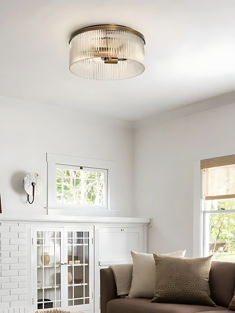 Plafonnier semi-encastré à nervures - Design encastré en verre avec finition dorée