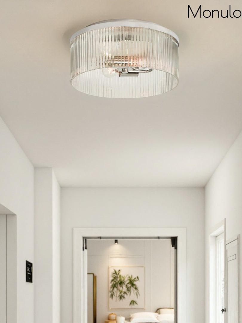Plafonnier semi-encastré à nervures - Design encastré en verre avec finition dorée