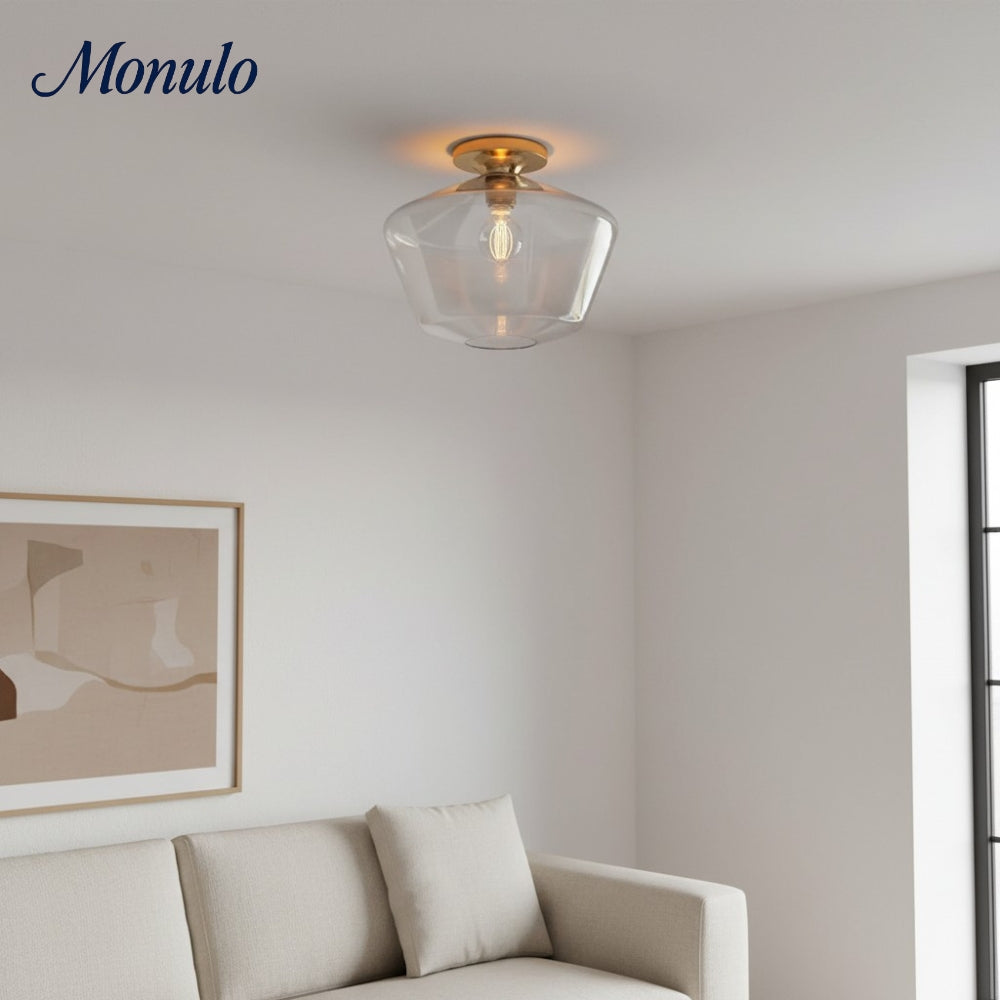 Merin Clean-Line Glass Flushmount Fixture — Contemporary Ceiling Light for Kitchens & Living Rooms