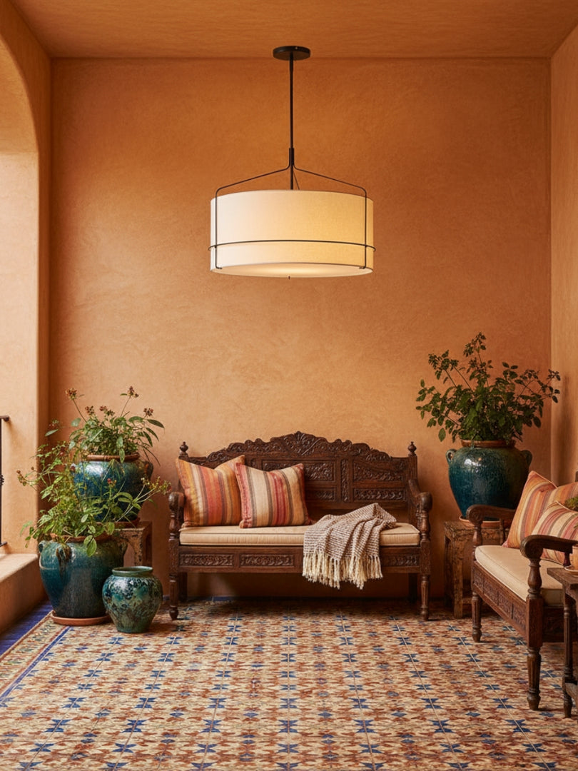 Horelia Linen Drum Pendant Light – Modern Drum Shade For Dining Room