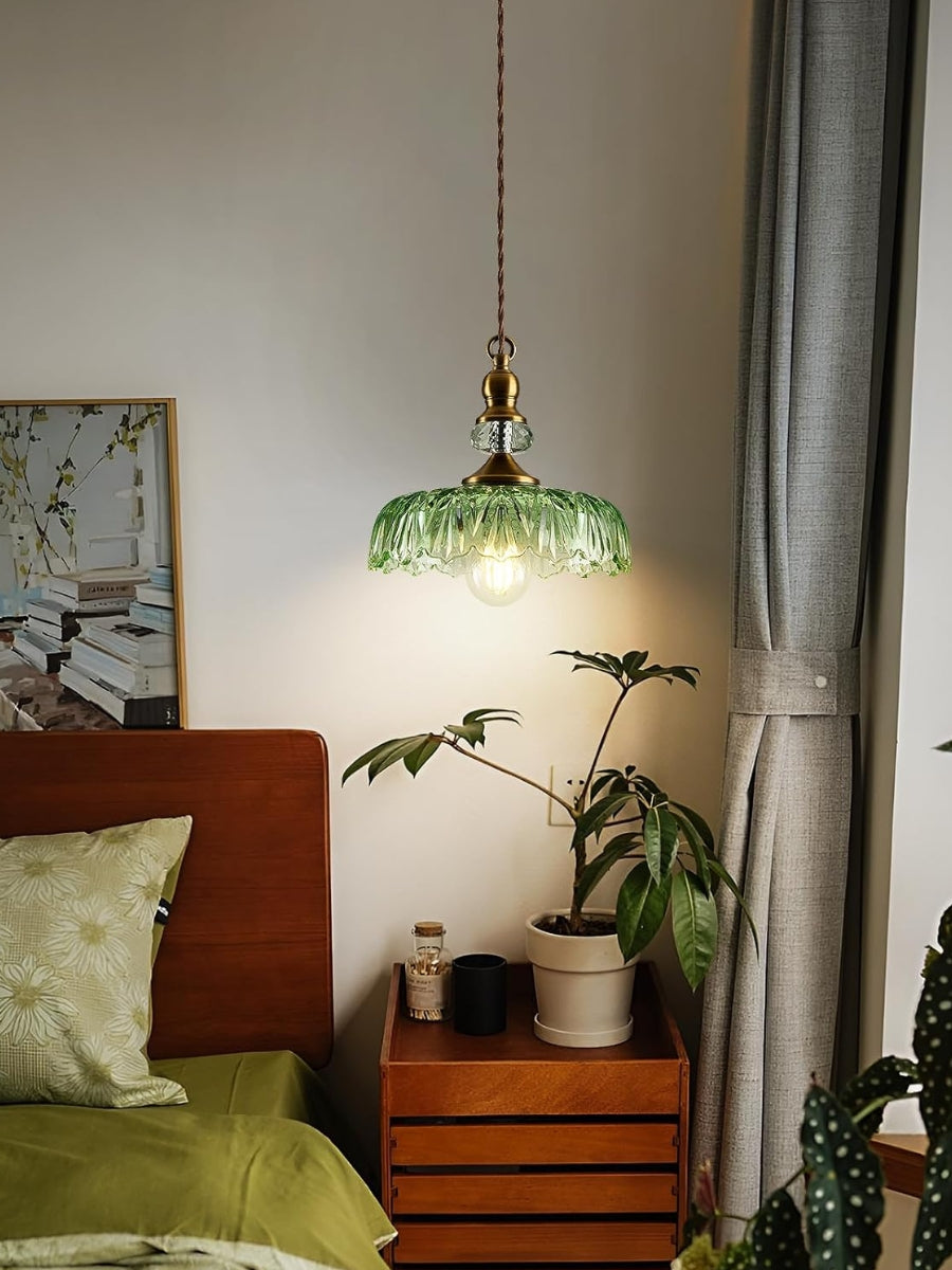 Vintage Brass Clear Glass Flower Pendant Light For Kitchen Island