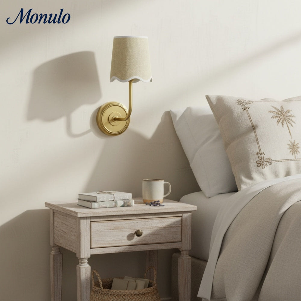 Lámpara de Pared de Metal Curvada Moderna Glissum con Pantalla de Tela Suave para Sala de Estar y Pasillo