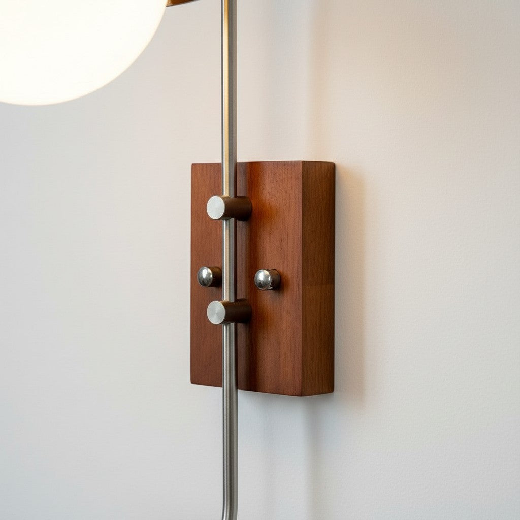 Applique murale Sunset Vintage Modern – Lampe à double abat-jour de la série Sunset avec base texturée en bois