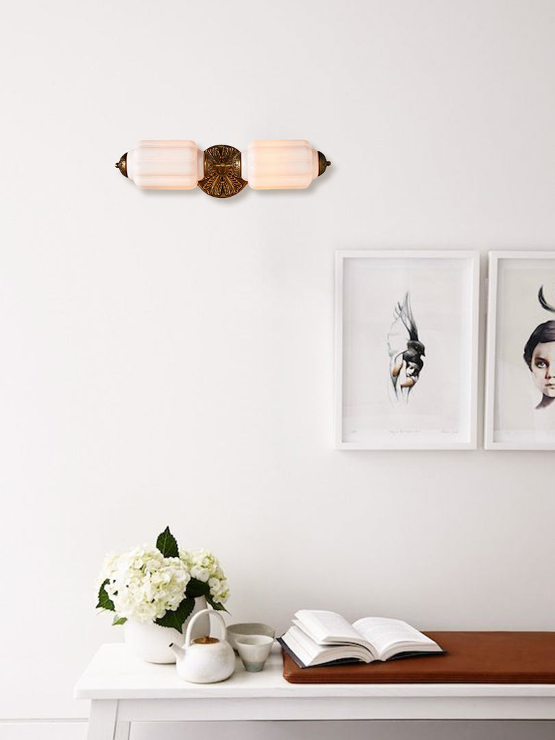 American Vintage Glass Lantern Shaped Horizontal Eloise Wall Sconce