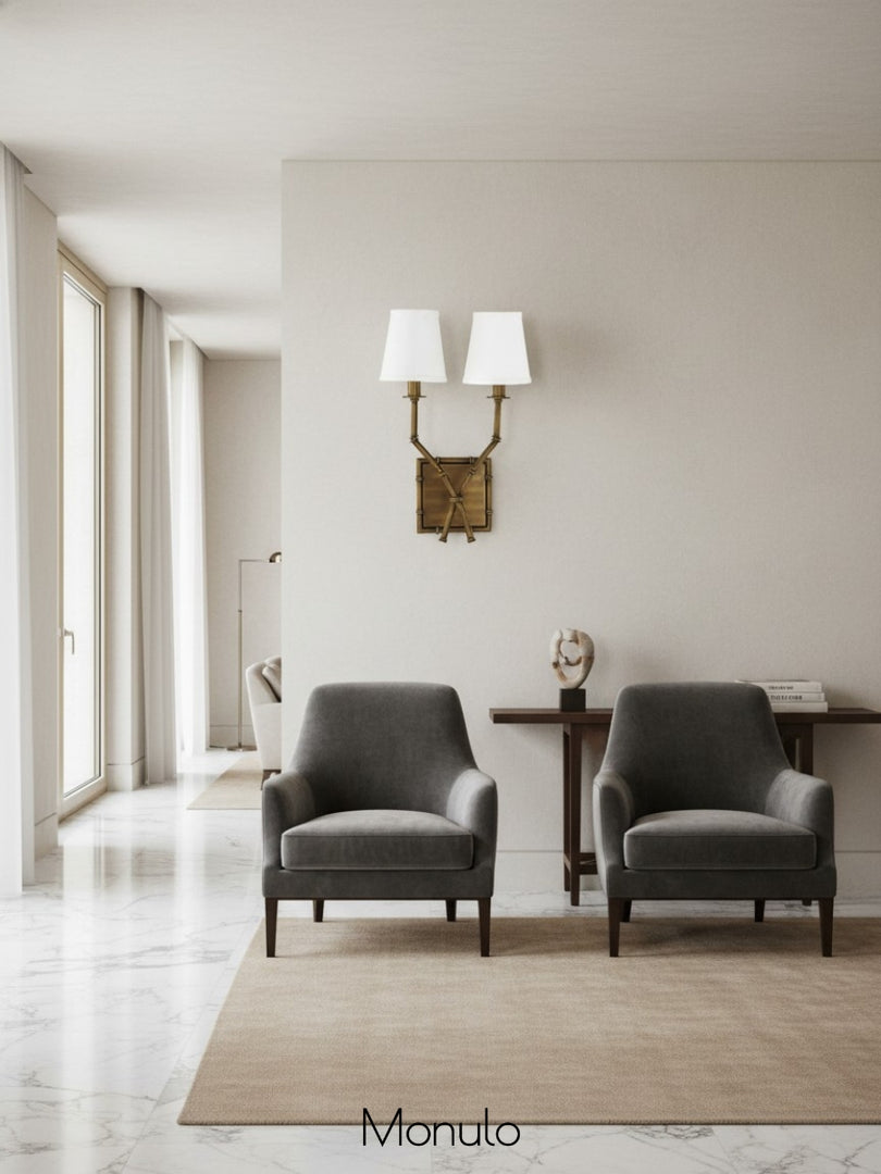 Vintage Fabric Wall Sconce – Double Drum Shade for Bedroom or Hallway