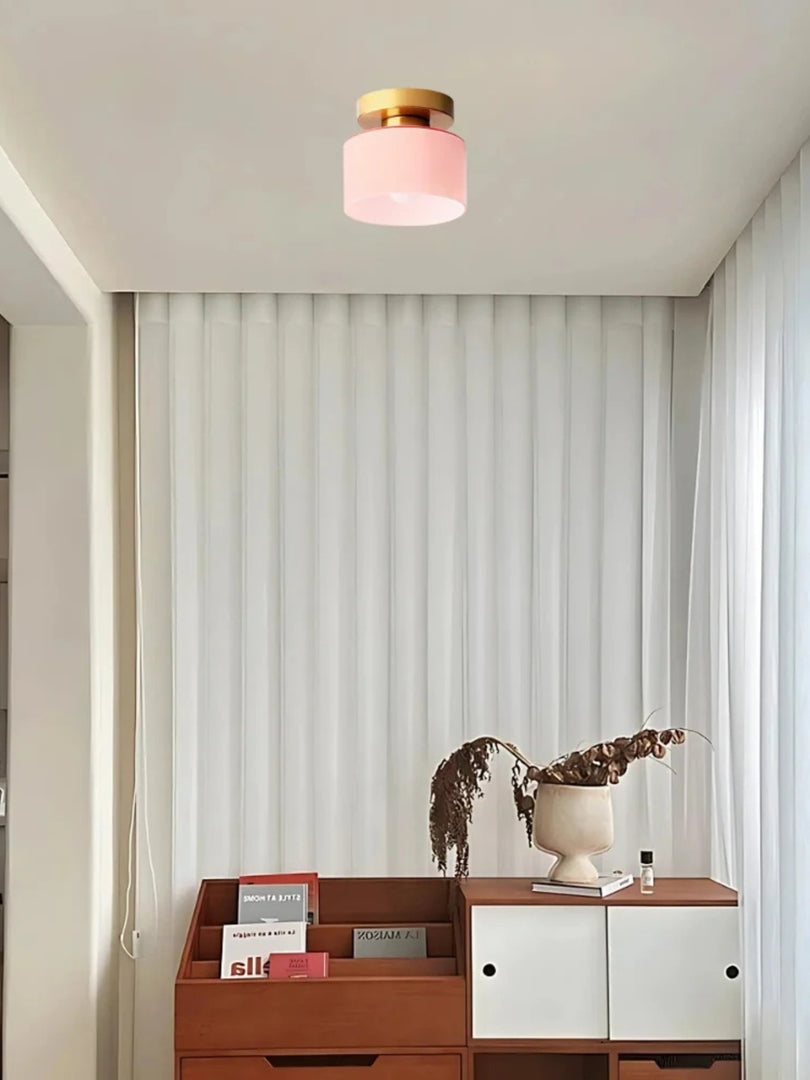Nordic Morandi Cylinder Glass Ceiling Light – Colorful Fixture For Hallways