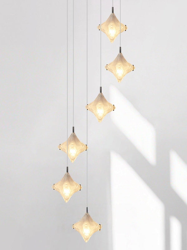 Art Deco Stern Treppenpendelleuchte – Mattglas Hängeleuchte – Astris Altair