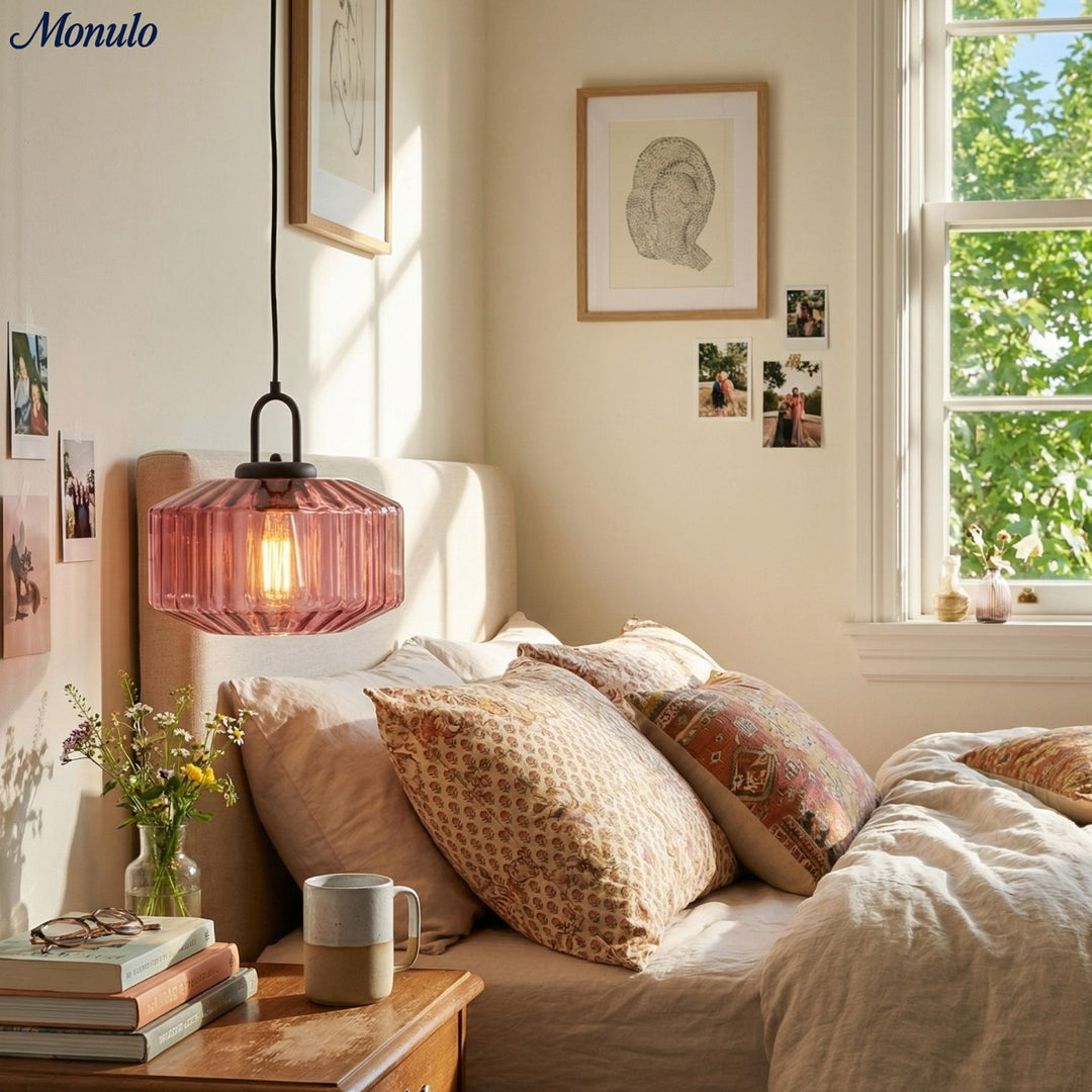 Lámpara colgante de vidrio acanalado: lámpara colgante vintage de vidrio verde con un toque moderno.