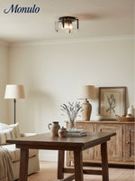 Load image into Gallery viewer, Vintage Semi Flush Mount Ceiling Light - Black and Glass Ceiling Fixture
