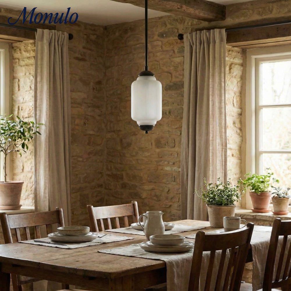 Eloise Vintage Inspired Scalloped Milk Glass Pendant - Modern Accent Light for Kitchen and Bedroom