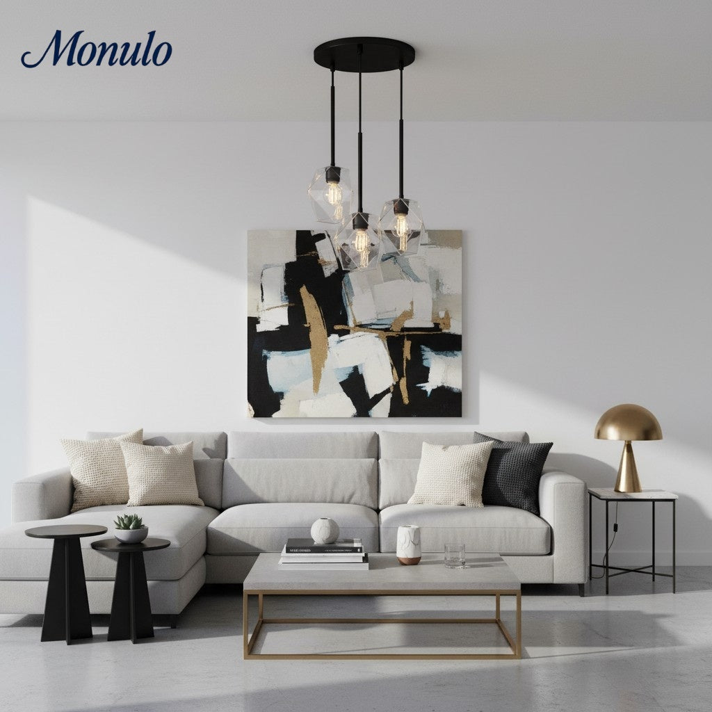 Talvior Multi-Finish Faceted 3-Lights Chandelier – Ideal for Living Room or Boutique Commercial Spaces