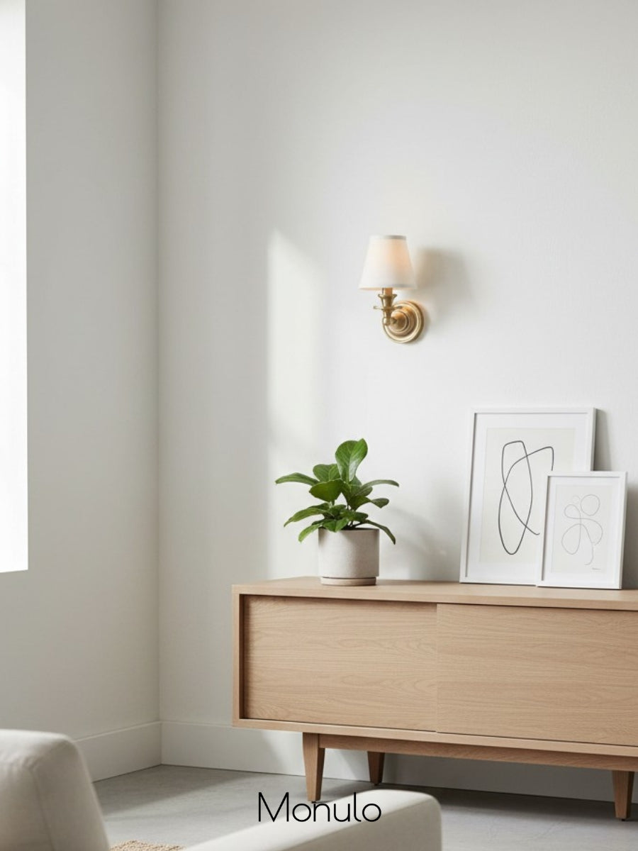 Kalvora Drum Shade Wall Sconce – Fabric Sconce Light for Cozy Cottage Lighting