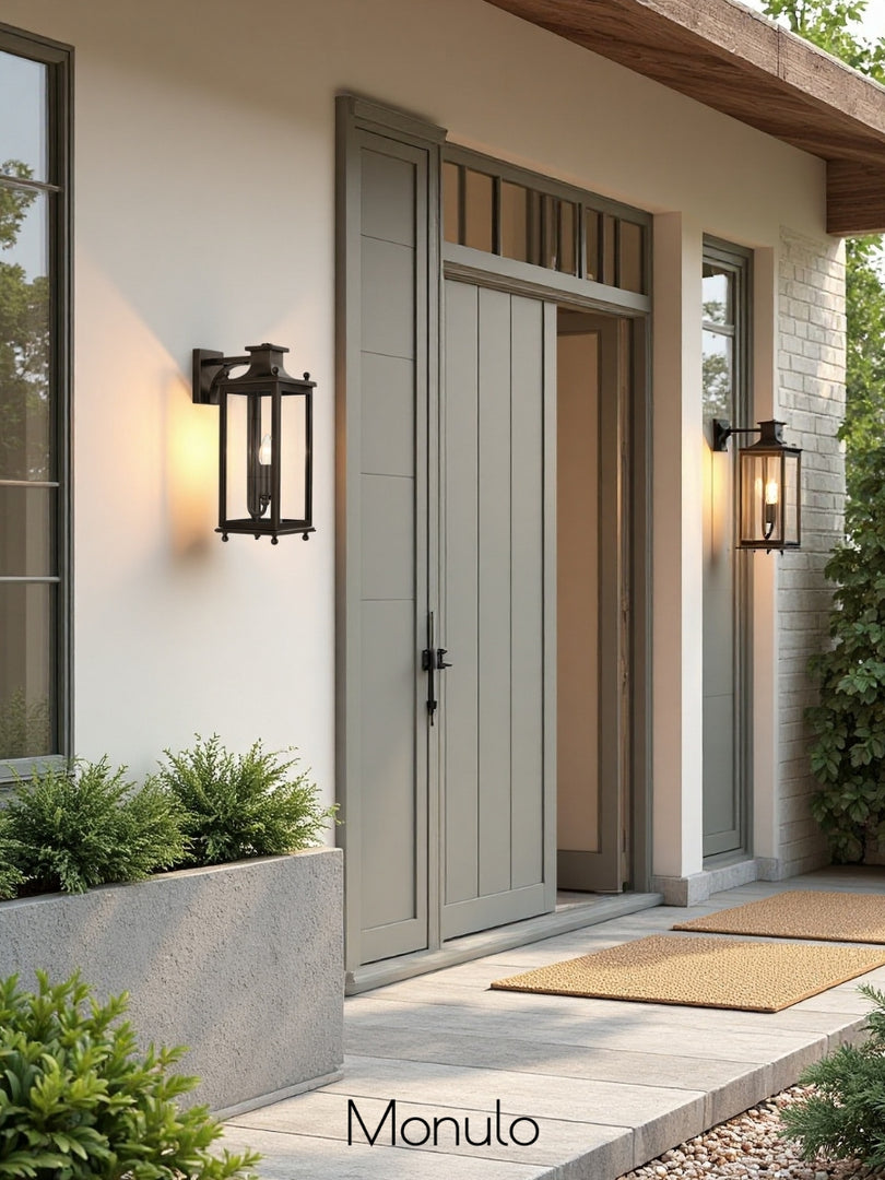 Yolvira Glass Outdoor Wall Light – Modern Metal Lantern For Porch
