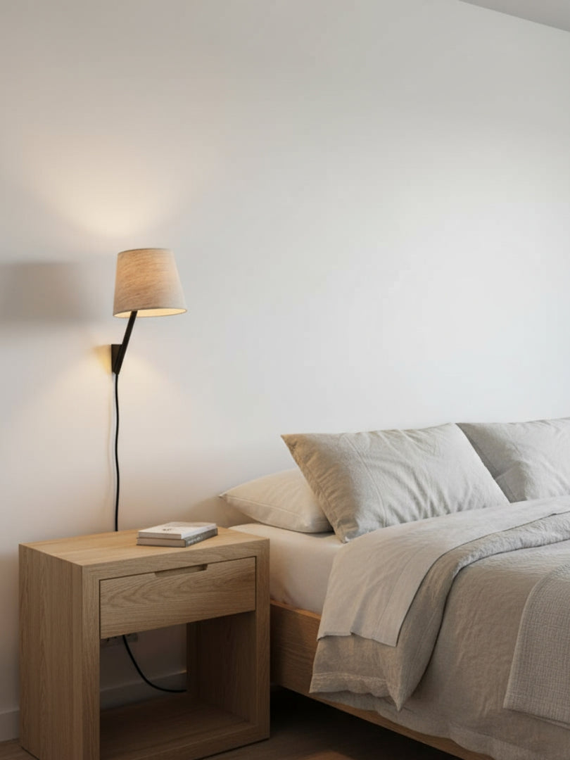 Novira Fabric Shade Plug In Sconce – Cozy reading Light For Bedroom