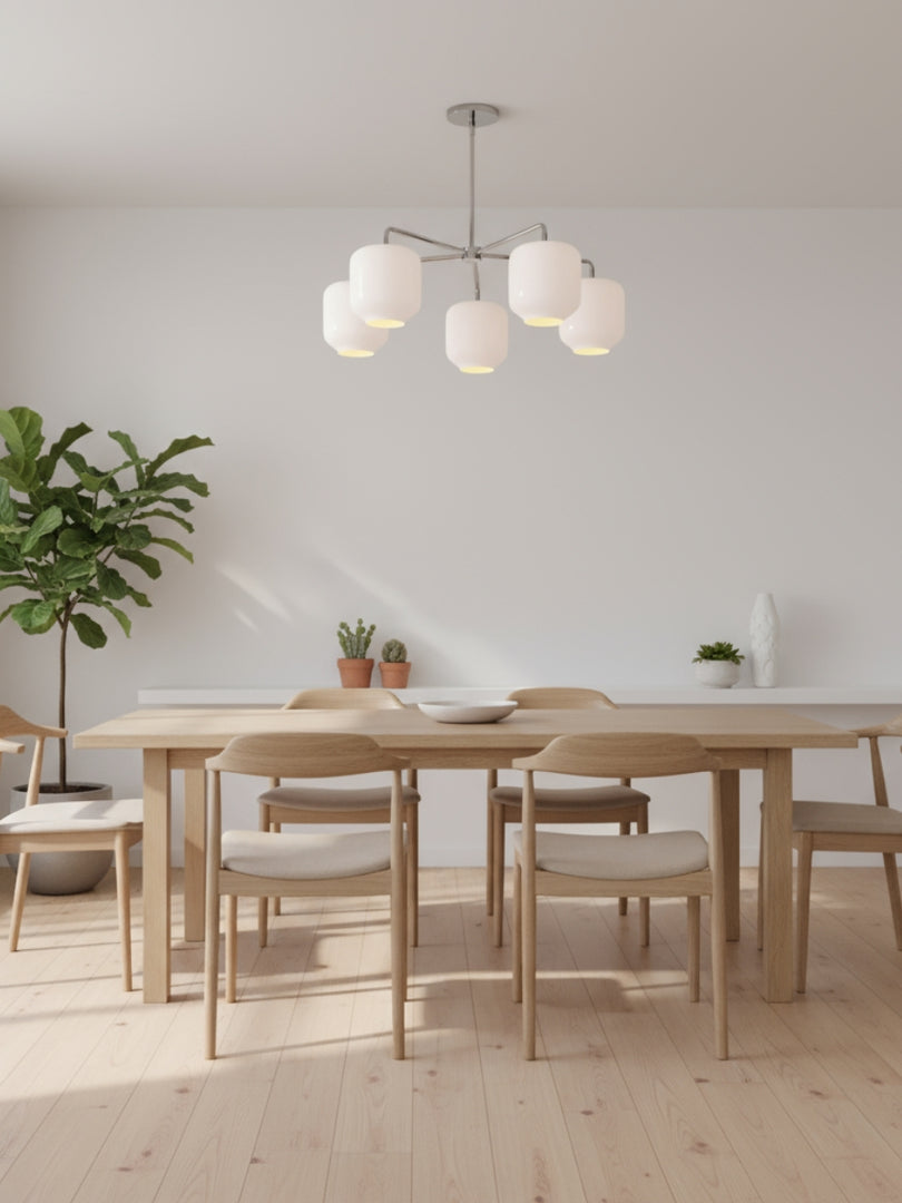 Lumivelle 5-Light Glass Chandelier – Modern Metal Round Lighting