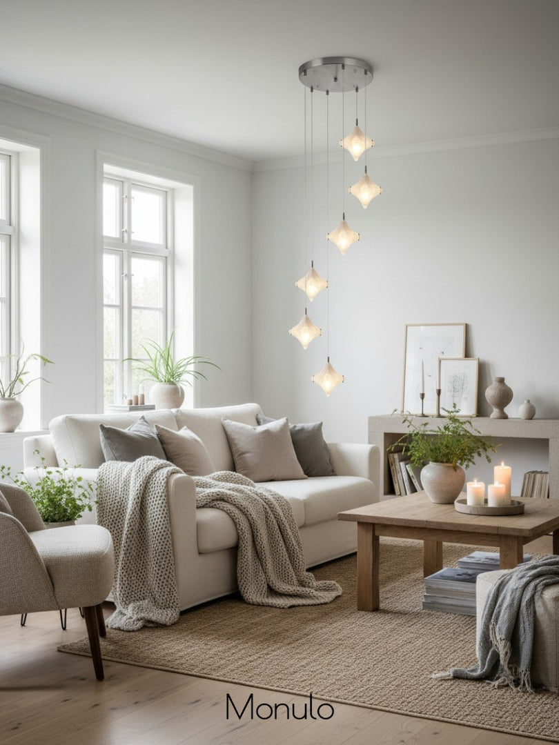 Art Deco Star Staircase Pendant Light – Frosted Glass Hanging Fixture –  Astris Altair