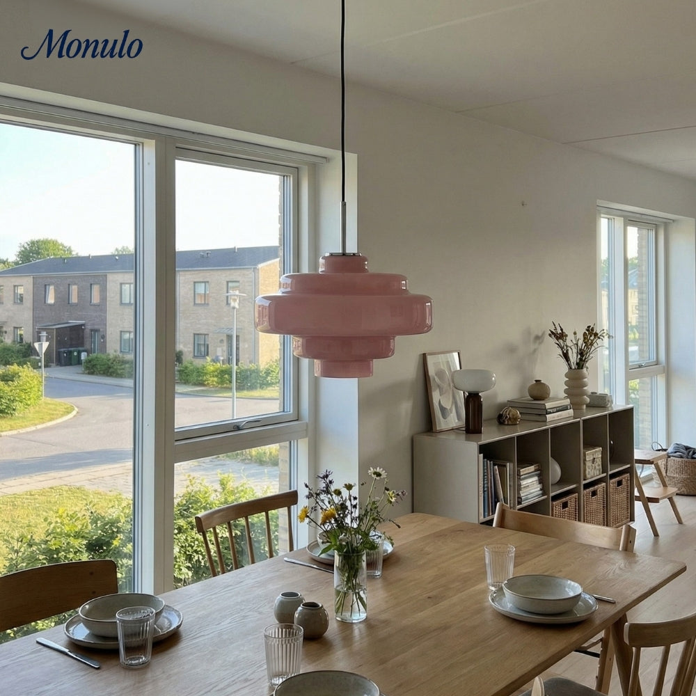 Lámpara colgante Koloro con pantalla de vidrio coloreado: moderna lámpara de suspensión ajustable para interiores.