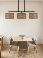 Load image into Gallery viewer, 3 Light Rustic Drum Hand Woven Rattan Pendant Light
