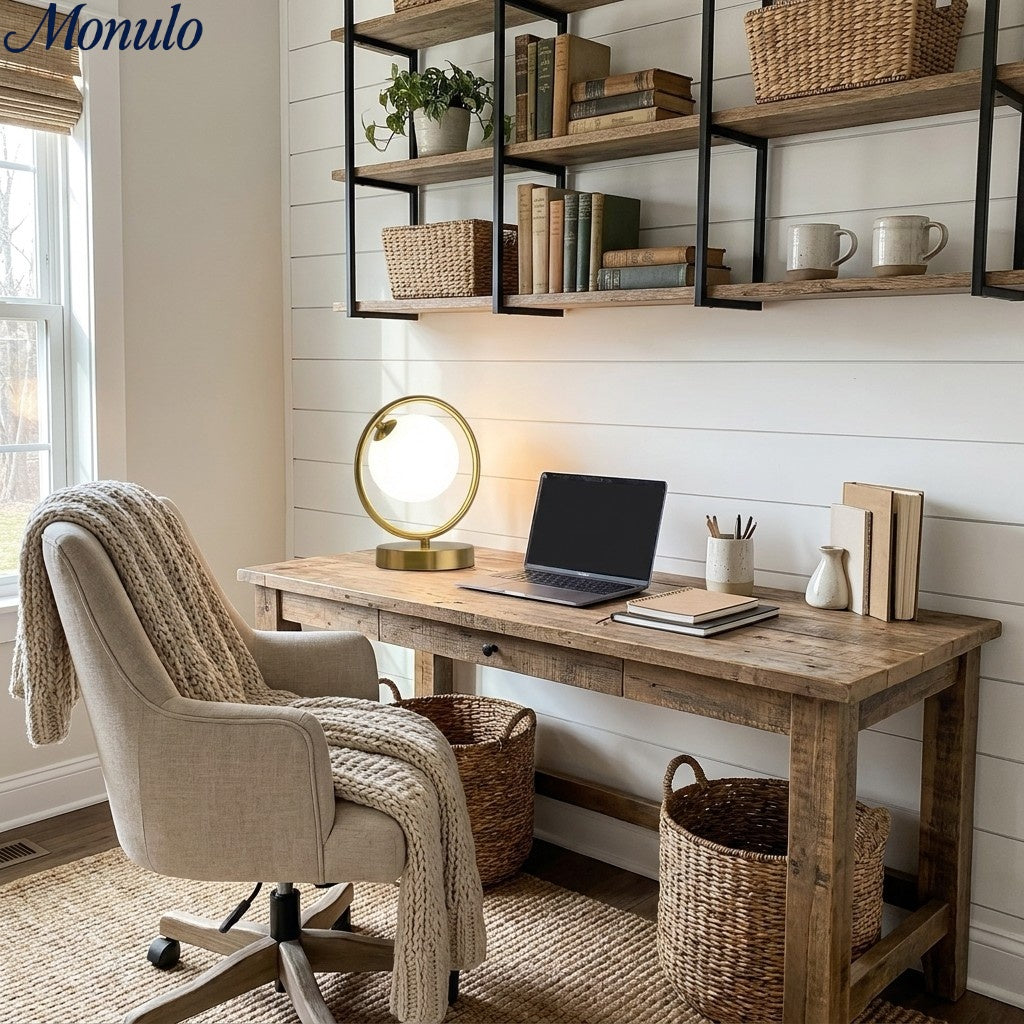 Modern Gold Frame Desk Lamp – Suspended Globe Light for Bedside and Home Office