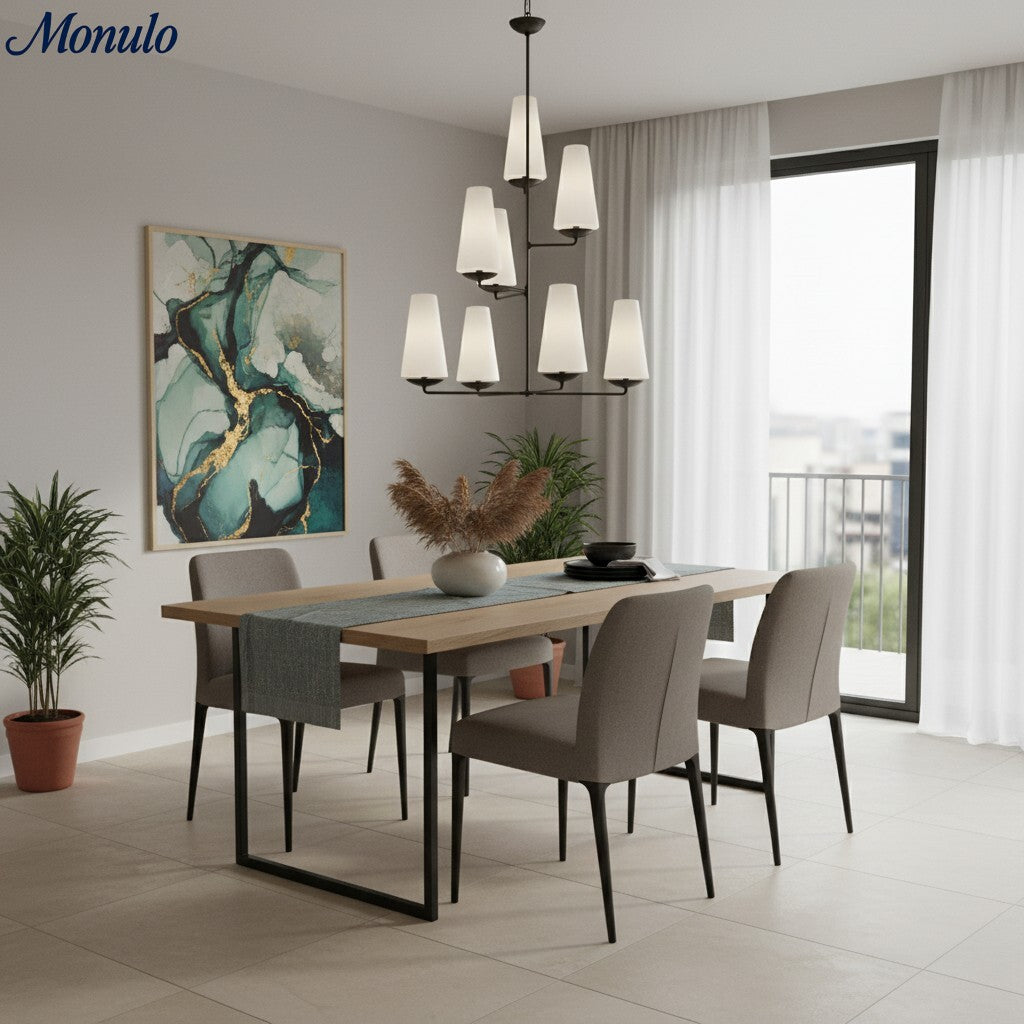 Lustre vertical à plusieurs têtes en étages Rowan - Métal moderne et tissu pour salons et halls d'entrée