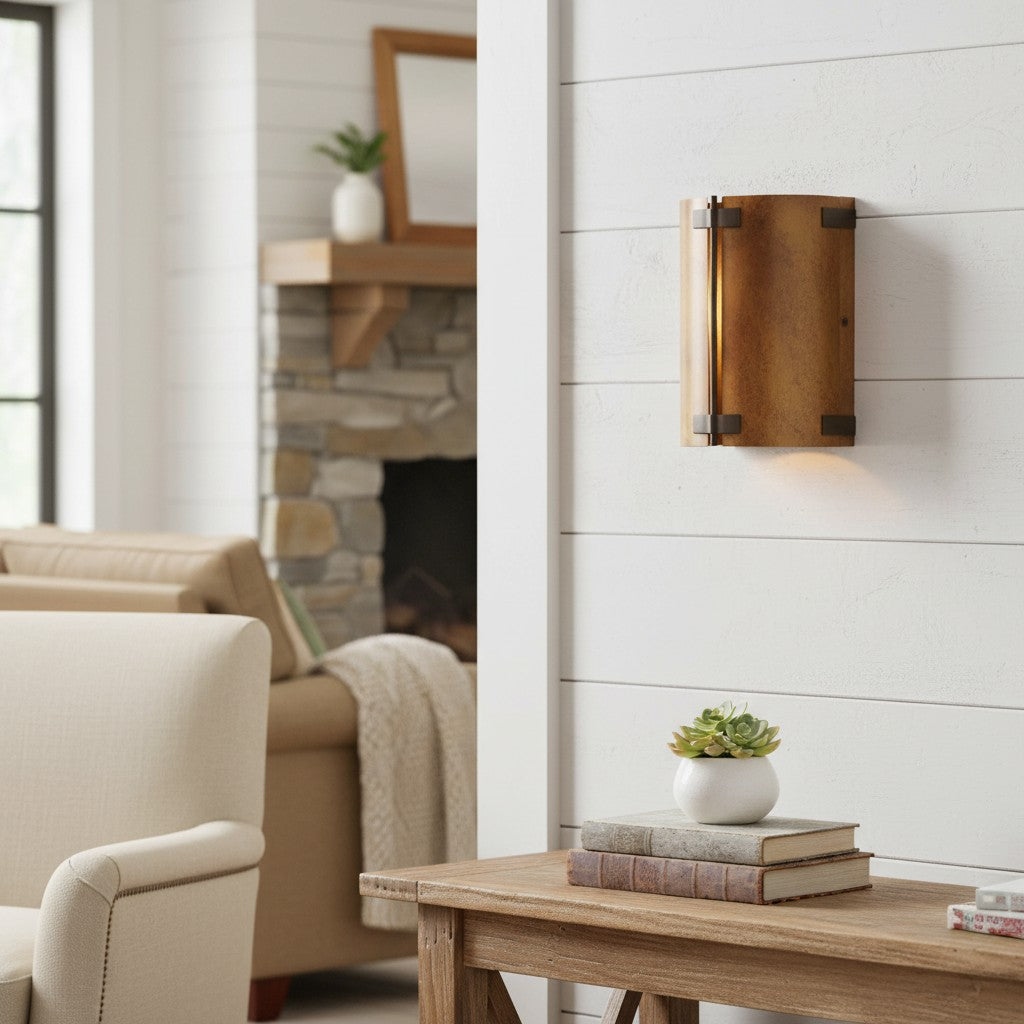 Applique murale rustique Rustivon - Abat-jour en métal courbé de style ancien pour chambre à coucher