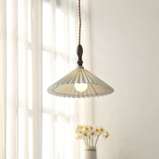 White Fabric Walnut Brass Plug-In Pendant