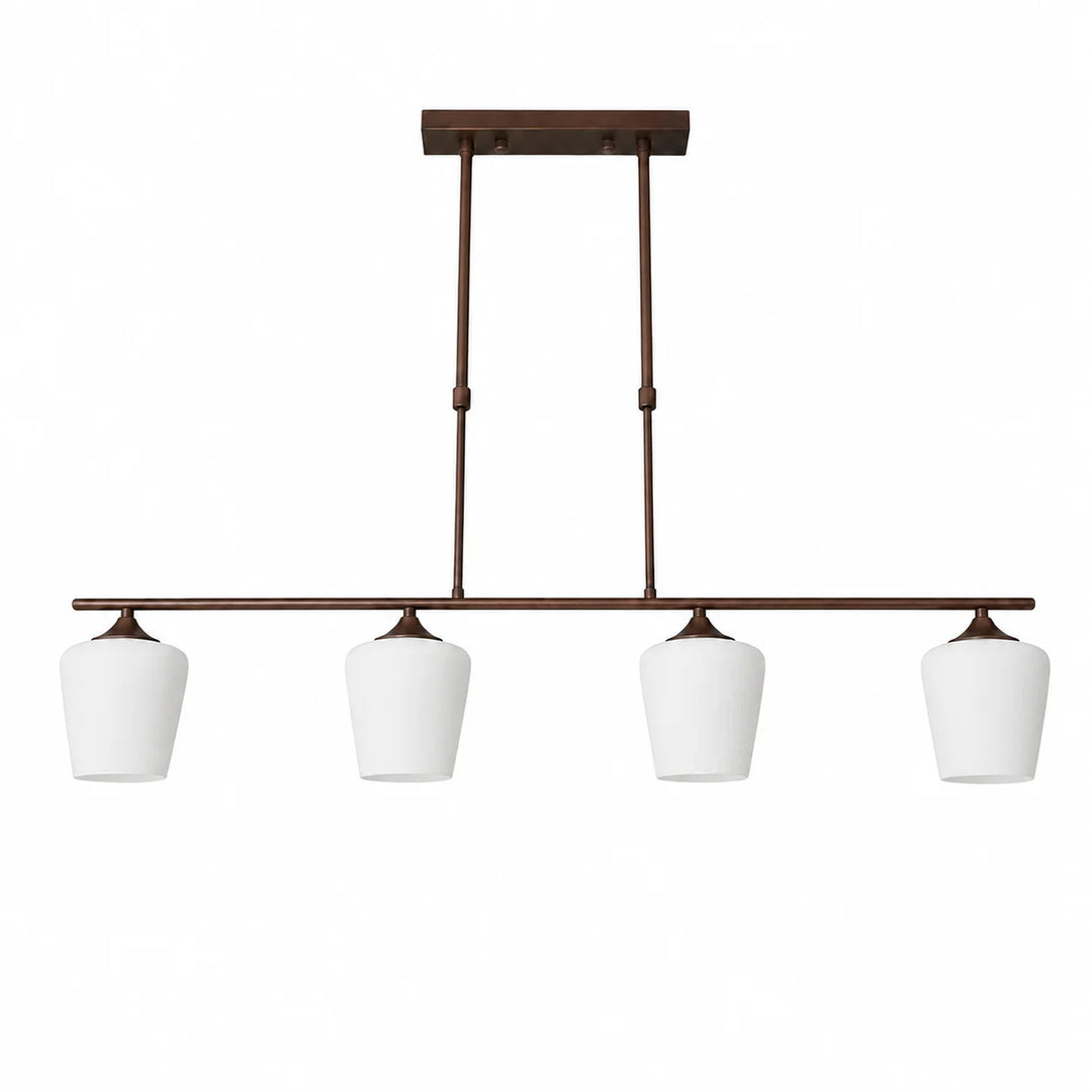 Strellux Coffee Brown linear chandelier with four white opal glass shades