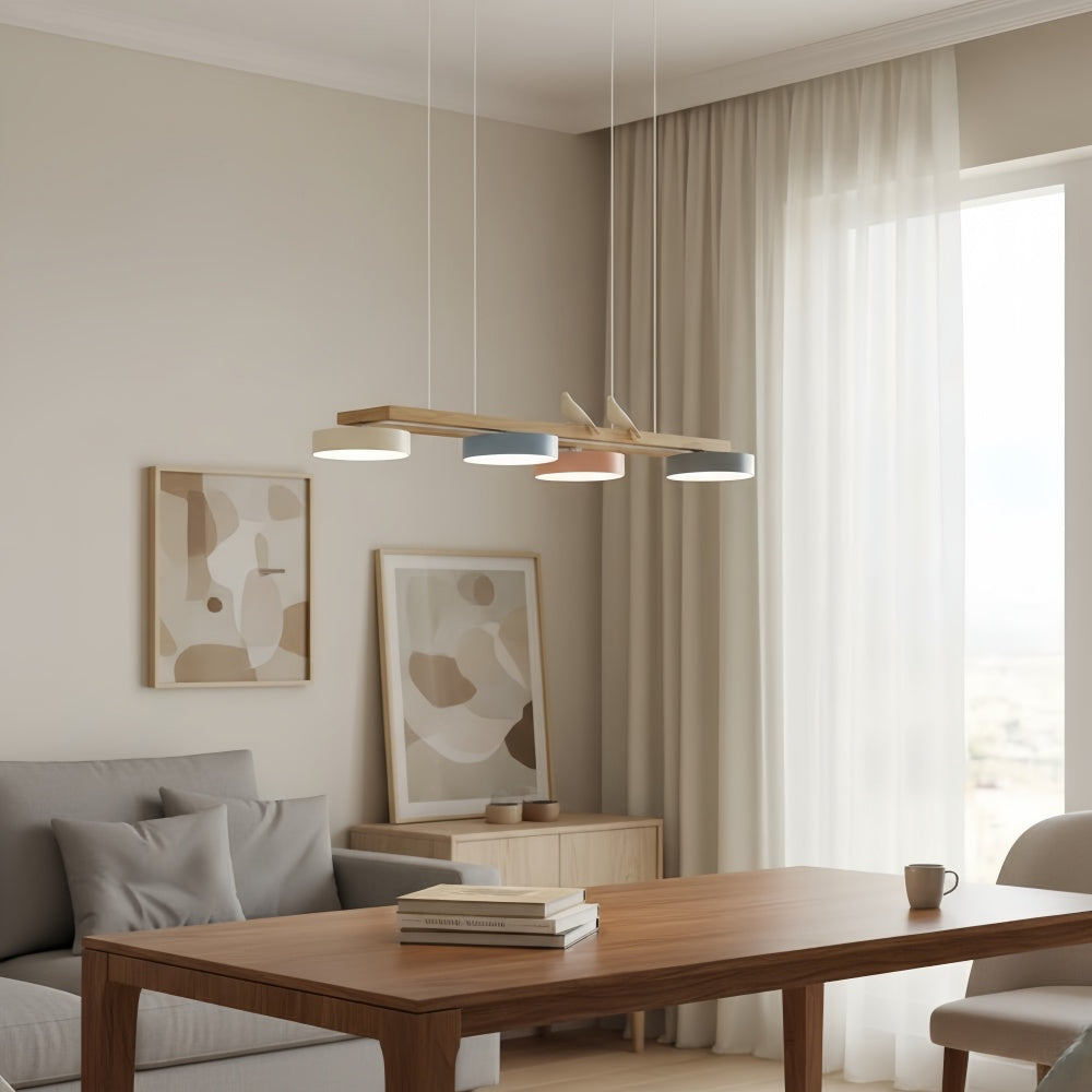 Orilumea Vogel-Kronleuchter – Holzleuchte im modernen Stil für das Wohnzimmer