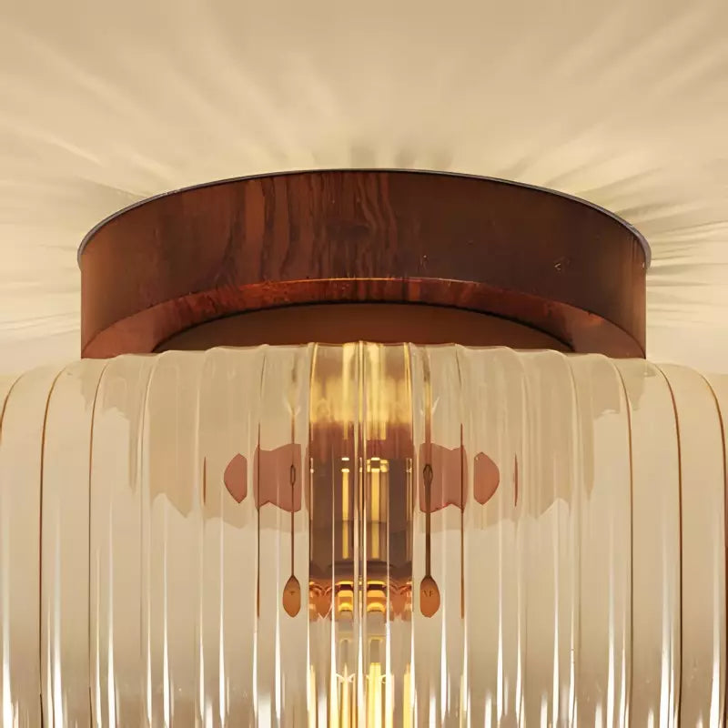 Lámpara de techo de vidrio ámbar estriado Amberflow Retro – Montaje empotrado redondo para pasillos y entradas