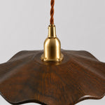 Bild in Gallery-Viewer laden, dark wood lotus pendant light brass socket detail