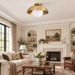 Cargar imagen en el visor de la Galería, Scalloped Metal Brass Trim Globe Shade Flush Mount