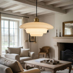 Charger l'image dans la visionneuse de galerie, Suspension Art Déco Opalisse – Lampe de Plafond à Dôme en Verre Opalin pour Salle à Manger N07