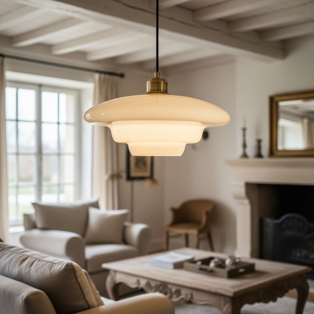 Suspension Art Déco Opalisse – Lampe de Plafond à Dôme en Verre Opalin pour Salle à Manger N07