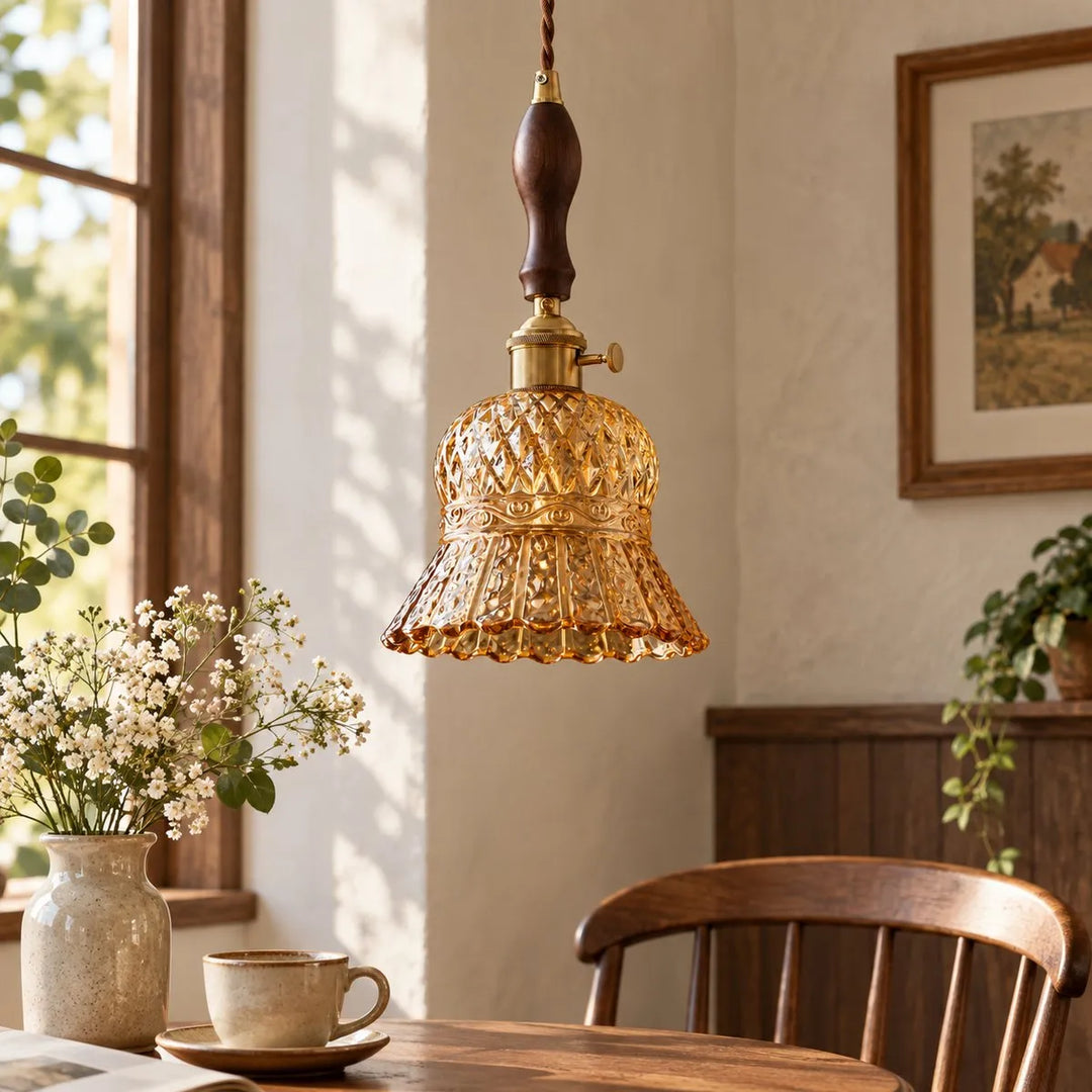 Vintage Brass Pineapple Glass Pendant Lamp