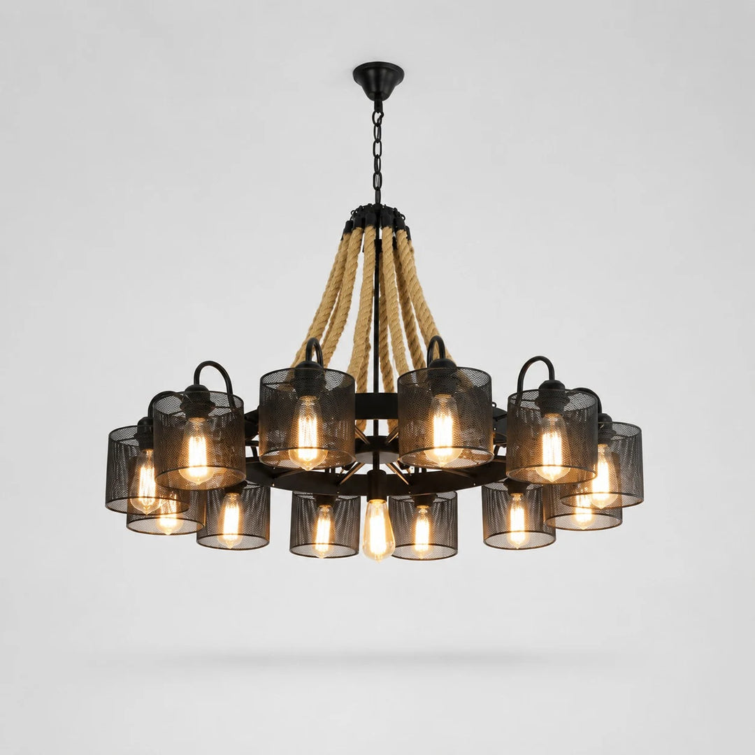 Rustic farmhouse rope chandelier