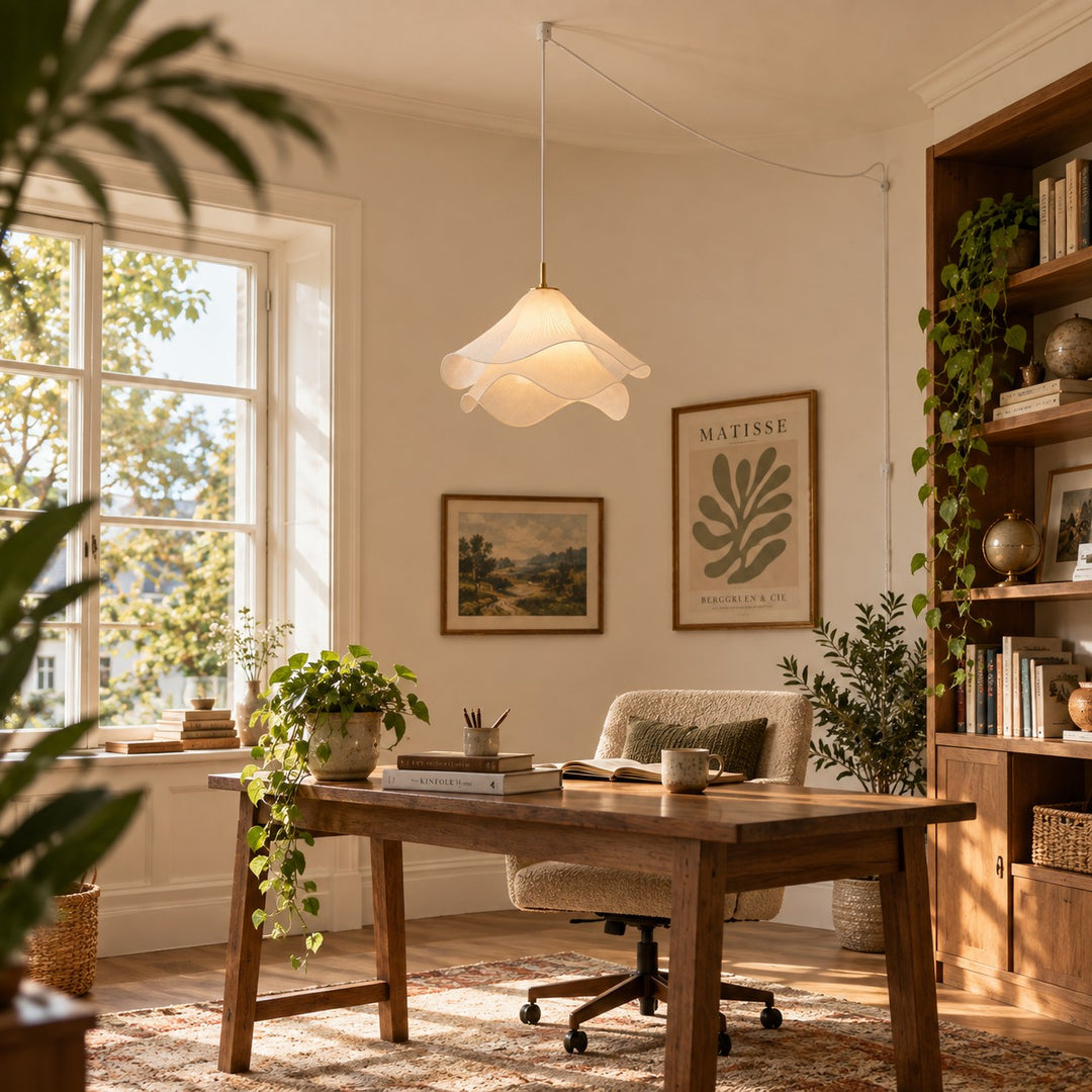 Layered Pleated Fabric Plug-In Pendant Light