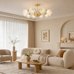 Cargar imagen en el visor de la Galería, Ten-arm floral glass chandelier installed in a bright living room