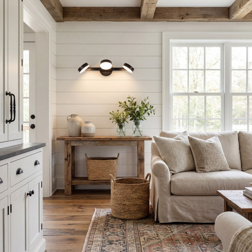 Lámpara de Pared para Tocador Gyralume Ajustable con Tres Cabezas - Diseño Redondo Moderno de Metal Contemporáneo para Decoración del Hogar