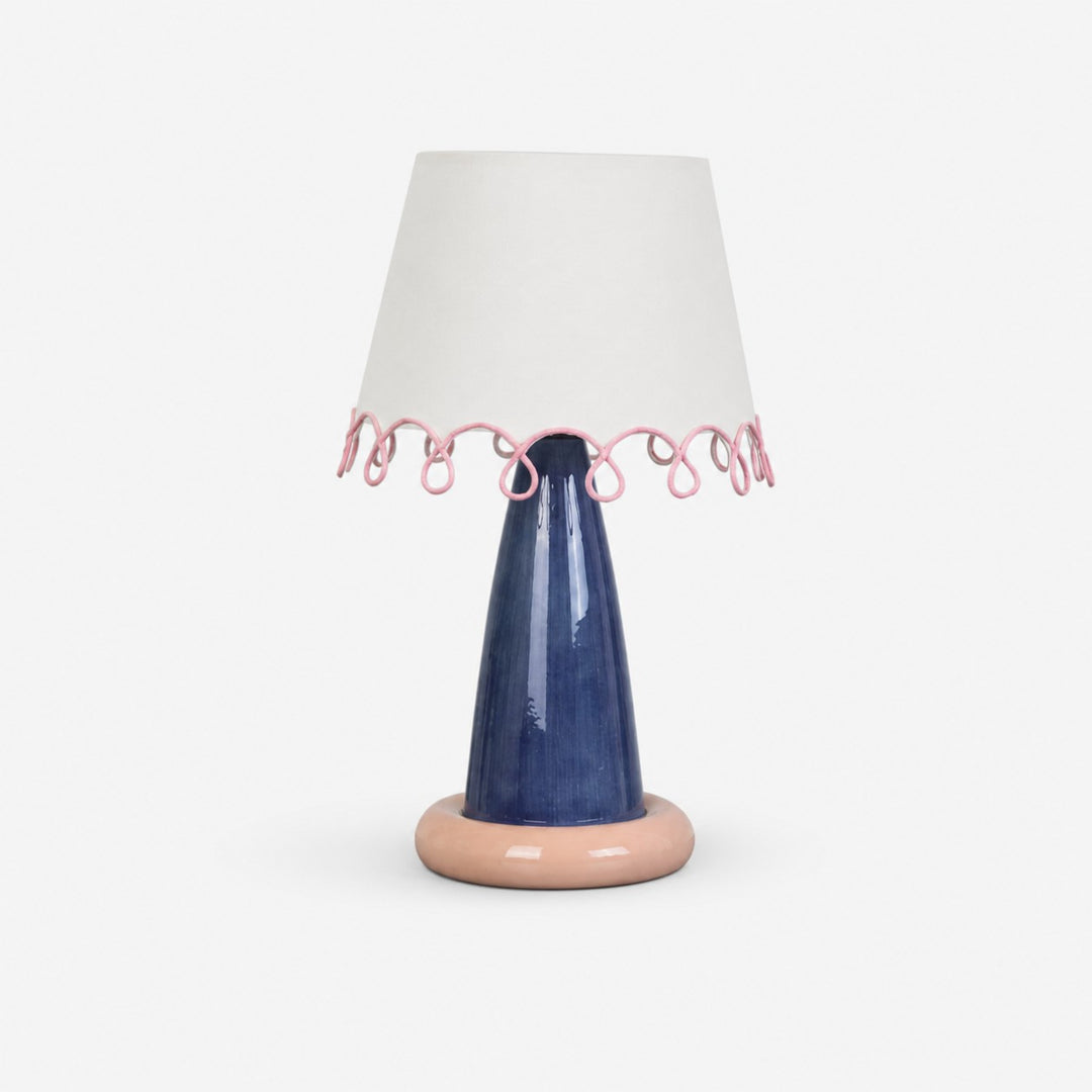 Sculptural ceramic table lamp in navy blue and blush pink