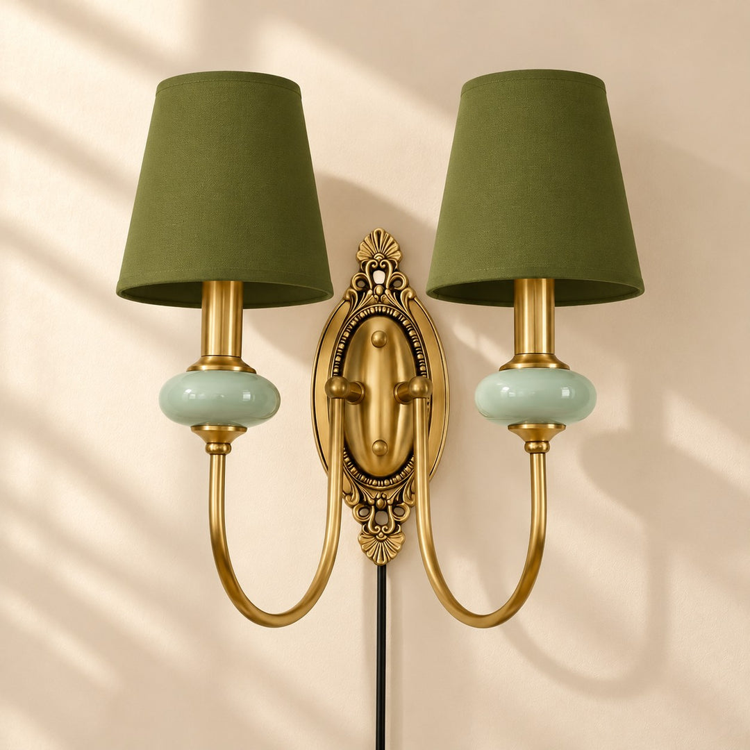 Rowanea Fabric Shade Ceramic Plug-In Wall Sconce